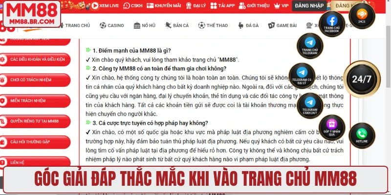 Góc giải đáp thắc mắc khi vào trang chủ MM88